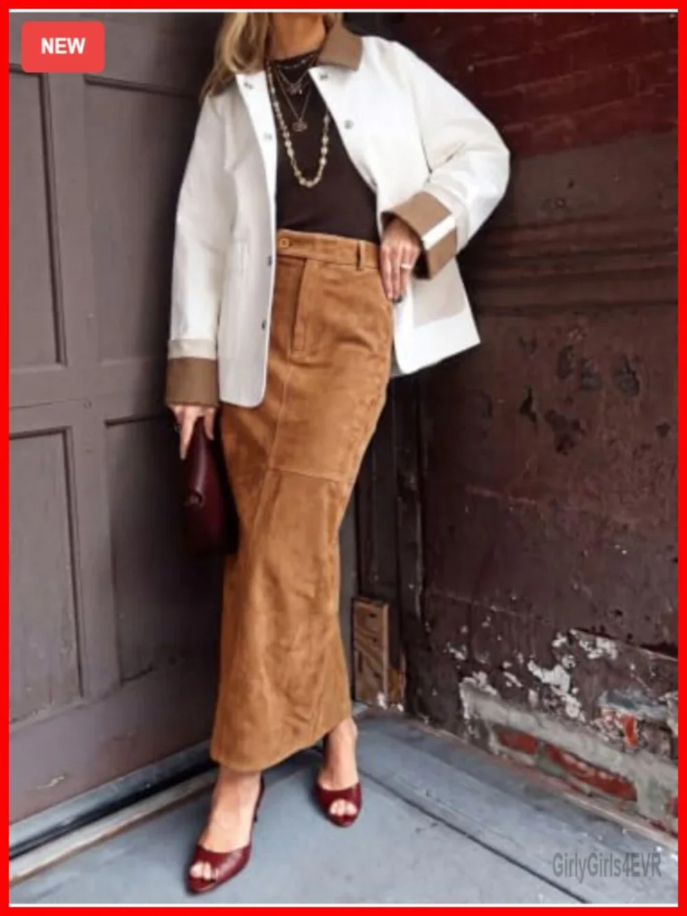 Faux Suede High Waisted Maxi Pencil Skirt with Back Slit